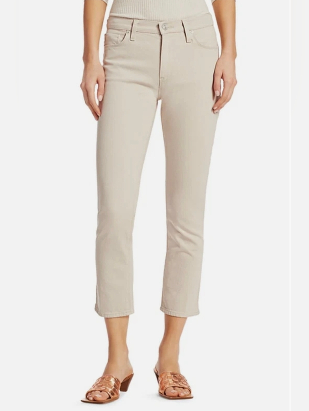 Hudson Barbara High Rise Straight Cream Crop Jeans Sz 28